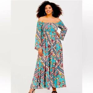 Torrid Off-Shoulder Teal Floral Maxi Dress
